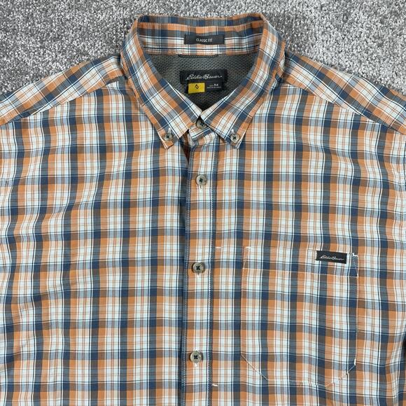 Eddie Bauer Travex Button Down Shirt Mens Medium Mesh Outdoors Travel Plaid - Picture 1 of 12